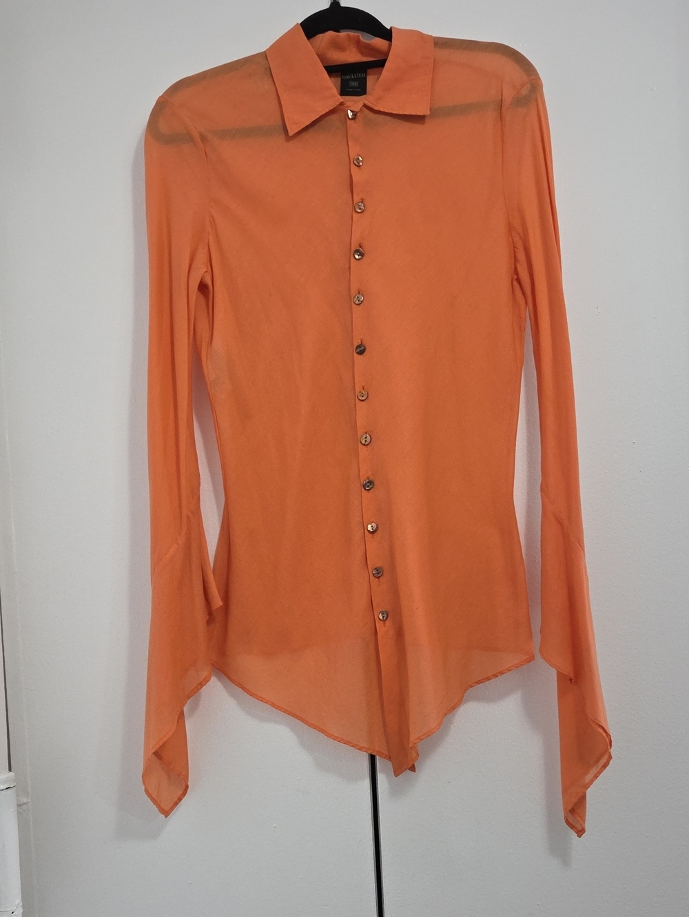 Vintage John Paul Gaultier Sheer Orange Button-Front Women's Top